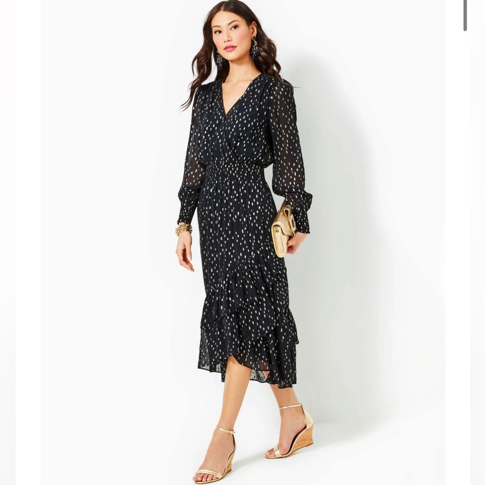 NWT Lilly Pulitzer Cristiana Midi Dress Viscose Metallic Clip 8